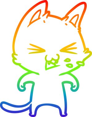 Gökkuşağı gradyan çizgi çizimi Bir insan tarafından çizilmiş bir çizgi kedi tıslama