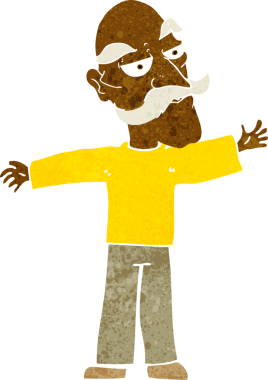 Bir insan tarafından çekilen kollarını açan yaşlı adam çizgi filmi.