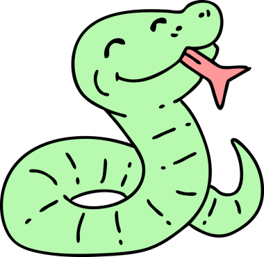 Bir insan tarafından çizilmiş mutlu bir yılanın çizgi filmi.