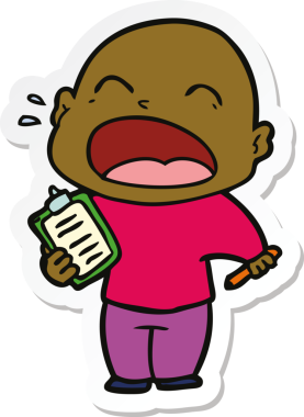 Bir insan tarafından çizilmiş kel adam diye bağıran bir çizgi film çıkartması.