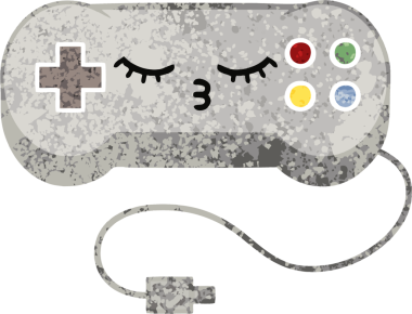 Bir insan tarafından çizilmiş bir oyun denetleyicisinin retro illüstrasyon tarzı karikatürü