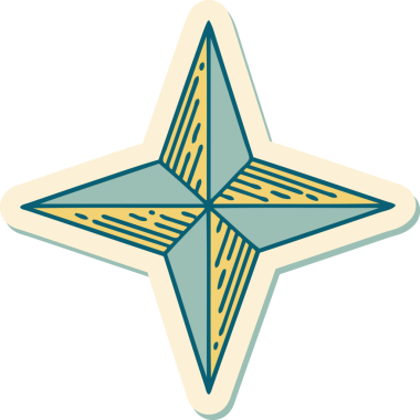 Bir insan tarafından çizilmiş geleneksel bir yıldız stiliyle dövme çıkartması.