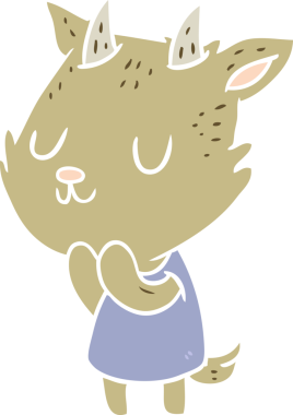 Bir insan tarafından çizilmiş düz renkli çizgi film keçisi.