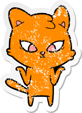 Bir insan tarafından çizilmiş şirin bir çizgi film kedisinin sıkıntılı çıkartması.