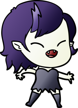 Bir insan tarafından çizilmiş gülen vampir kız çizgi filmi.