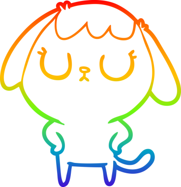 Gökkuşağı gradyan çizimi. Bir insan tarafından çizilmiş şirin bir köpek çizimi.