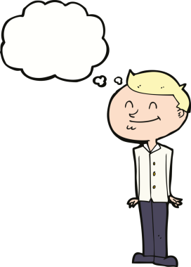 Bir insan tarafından çizilmiş düşünce balonlu gülümseyen adam.