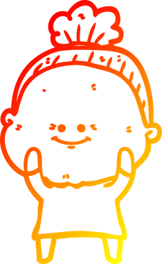 Bir insan tarafından çizilmiş mutlu, yaşlı bir kadının sıcak çizgi çizimi.