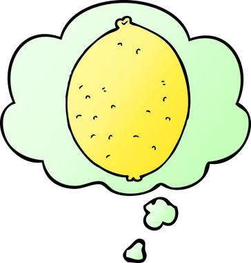 Düşünce baloncuklu limon çizgi filmi bir insan tarafından çizilmiş.