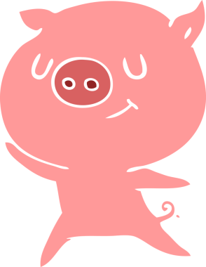 Bir insan tarafından çizilmiş mutlu düz renkli çizgi film domuzu