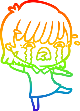 Gökkuşağı gradyan çizimi bir insan tarafından çizilmiş ağlayan bir çizgi kız çizimi