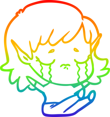 Gökkuşağı gradyan çizgi çizimi Bir insan tarafından çizilmiş ağlayan elf kızı