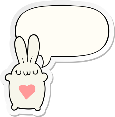 Bir insan tarafından çizilmiş baloncuk çıkartmalı aşk dolu bir çizgi film tavşanı.