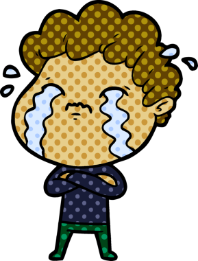 Bir insan tarafından çizilmiş ağlayan çizgi film adamı.