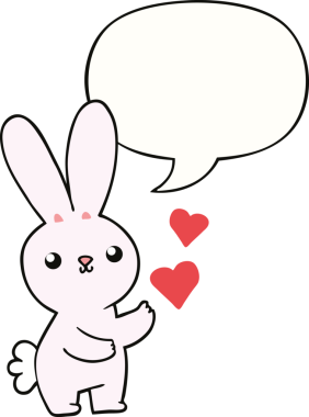 Bir insan tarafından çizilmiş, aşk dolu, tatlı çizgi film tavşanı.