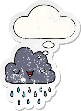 Düşünce baloncuklu karikatür fırtına bulutu bir insan tarafından çizilmiş yıpranmış bir çıkartma.