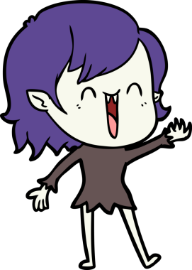 Bir insan tarafından çizilmiş mutlu vampir kız çizgi filmi.