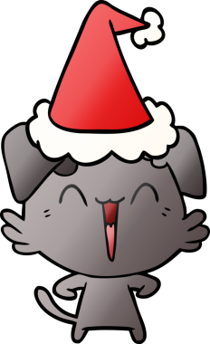 Bir insan tarafından çizilmiş küçük mutlu köpek eli çizilmiş Noel Baba şapkası.