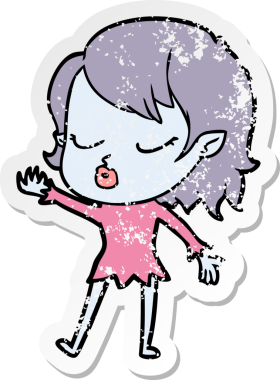 Bir insan tarafından çizilmiş şirin bir vampir kızın sıkıntılı çıkartması.