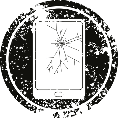 Kırık elektronik tablet. Bir insan tarafından çizilmiş dairesel sıkıntı sembolü.