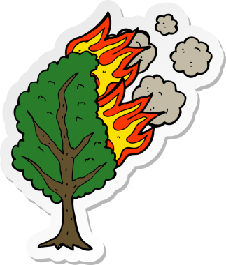 Bir insan tarafından çizilmiş yanan bir ağacın çıkartması.