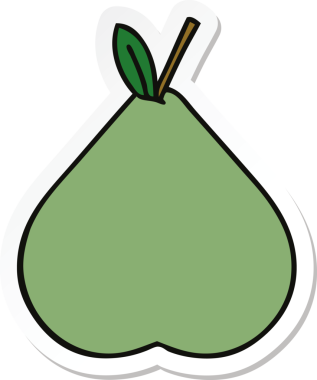 Bir insan tarafından çizilmiş şirin yeşil bir armut çıkartması.