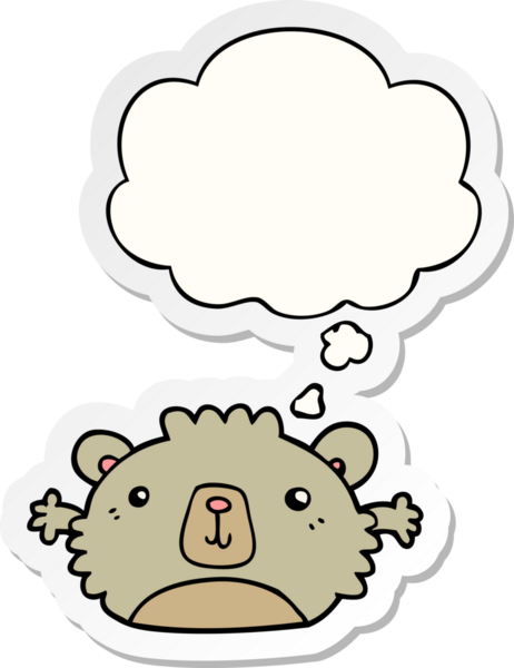 Düşünce baloncuğu olan komik çizgi film ayısı insan tarafından çizilmiş bir çıkartma.