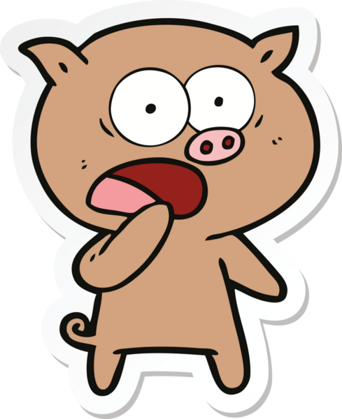 Bir insan tarafından çizilmiş şok olmuş bir domuz çizgi filminin çıkartması.