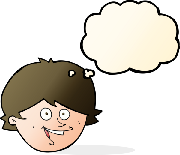 Bir insan tarafından çizilmiş düşünce baloncuklu mutlu çocuk yüzü.