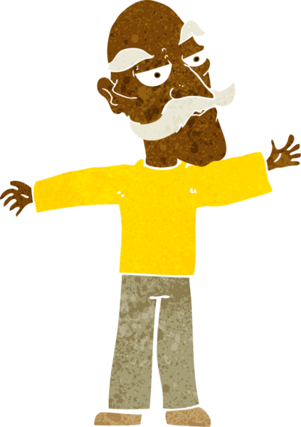 Bir insan tarafından çekilen kollarını açan yaşlı adam çizgi filmi.