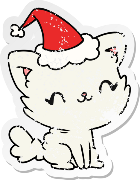 Bir insan tarafından çizilmiş kawaii kedisinin sıkıntılı yılbaşı çıkartması.