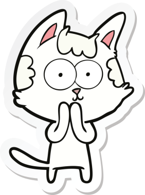 Bir insan tarafından çizilmiş mutlu çizgi film kedisinin çıkartması.