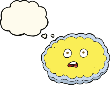 Bir insan tarafından çizilmiş düşünce baloncuğuyla şok olmuş karikatür yüzü.