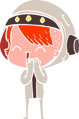 Kıkırdayan düz renkli çizgi film kızı bir insan tarafından çizilmiş.