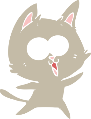 Bir insan tarafından çizilmiş komik düz renkli çizgi film kedisi.