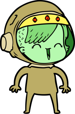 Bir insan tarafından çizilmiş mutlu uzay kızı.