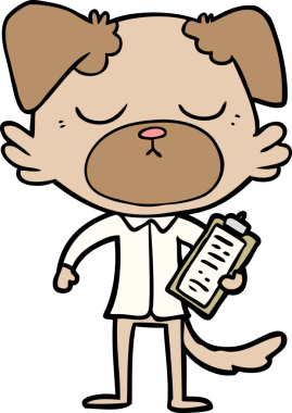 Bir insan tarafından çizilmiş ofis tişörtü giyen sevimli bir köpek.