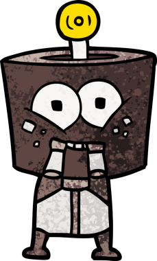 Bir insan tarafından çizilmiş mutlu çizgi film robotu