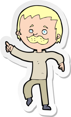 Bir insan tarafından çizilmiş bıyıklı bir karikatür adamın çıkartması.