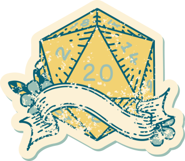 Retro Dövme Biçimi Doğal 20 D20 zar bir insan tarafından çizildi