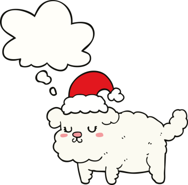 Bir insan tarafından çizilmiş düşünce baloncuğu olan şirin bir Noel köpeği.