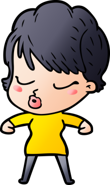 Bir insan tarafından çizilmiş gözleri kapalı çizgi film kadını.