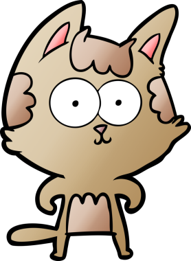 Bir insan tarafından çizilmiş mutlu çizgi film kedisi.