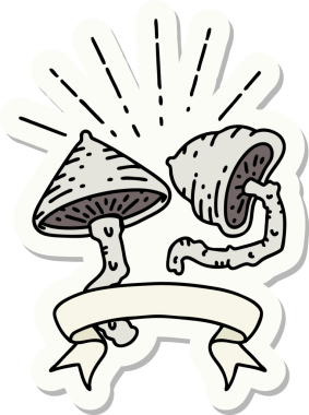 Bir insan tarafından çizilmiş dövme stili mantar çıkartması.