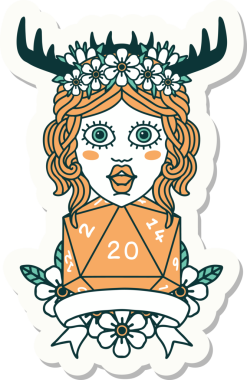 Bir insan tarafından çizilmiş doğal 20 zarlı bir Druid çıkartması.