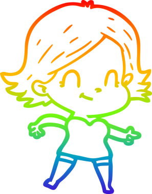 Gökkuşağı gradyan çizimi. Bir insan tarafından çizilmiş karikatür dostu bir kız.