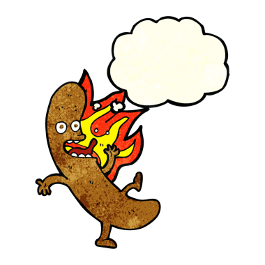 Bir insan tarafından çizilmiş düşünce baloncuklu çizgi film sosisi.