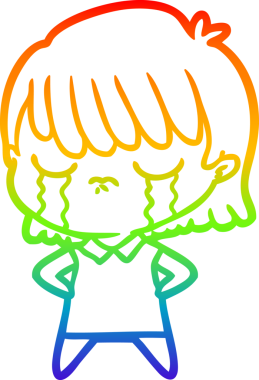 Gökkuşağı gradyan çizimi bir insan tarafından çizilmiş ağlayan bir çizgi kadın çizimi