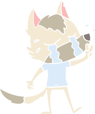 Bir insan tarafından çizilmiş düz renkli ağlayan kurt resmi.