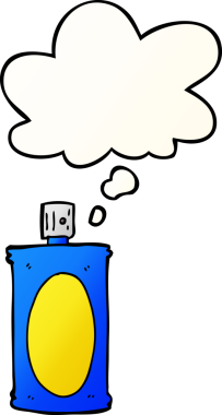 Düşünce baloncuğu olan çizgi film spreyi bir insan tarafından çizilmiş.